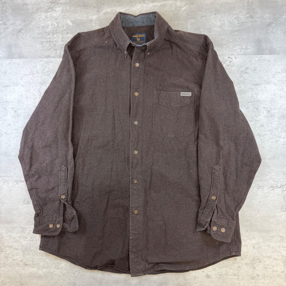 Woolrich Mens Brown Flannel Button Down Shirt Long Sleeve Size Large Heather